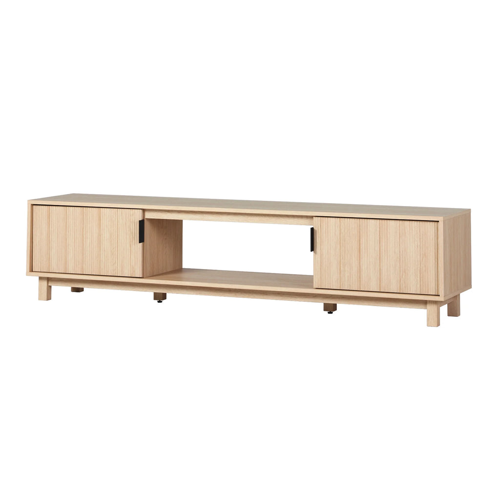 Walker Edison Mid-Century Modern Reeded 2-Door TV Stand for TVs up to 80, Coastal Oak