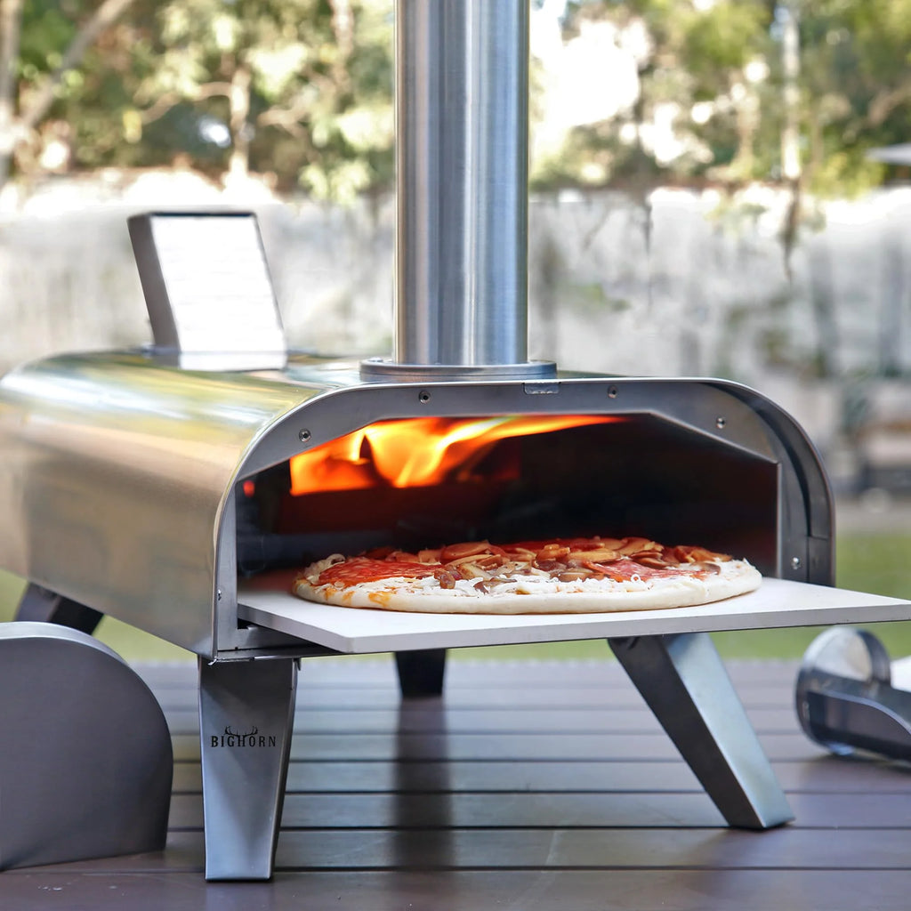 Big Horn Outdoors Wood Pellet, Wood Fired, Stainless Steel Pizza Oven (Silver)
