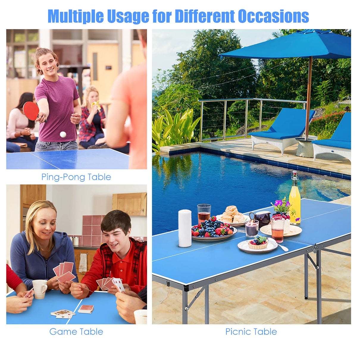 Goplus 6 x3 Portable Tennis Ping Pong Folding Table w/Accessories Indoor Outdoor Game