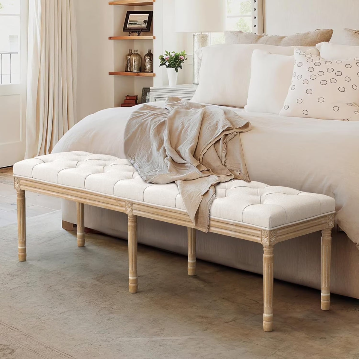 Dycanpo 44'' End of Bed Bench, Vintage Upholstered Bench for Entryway, Wheat