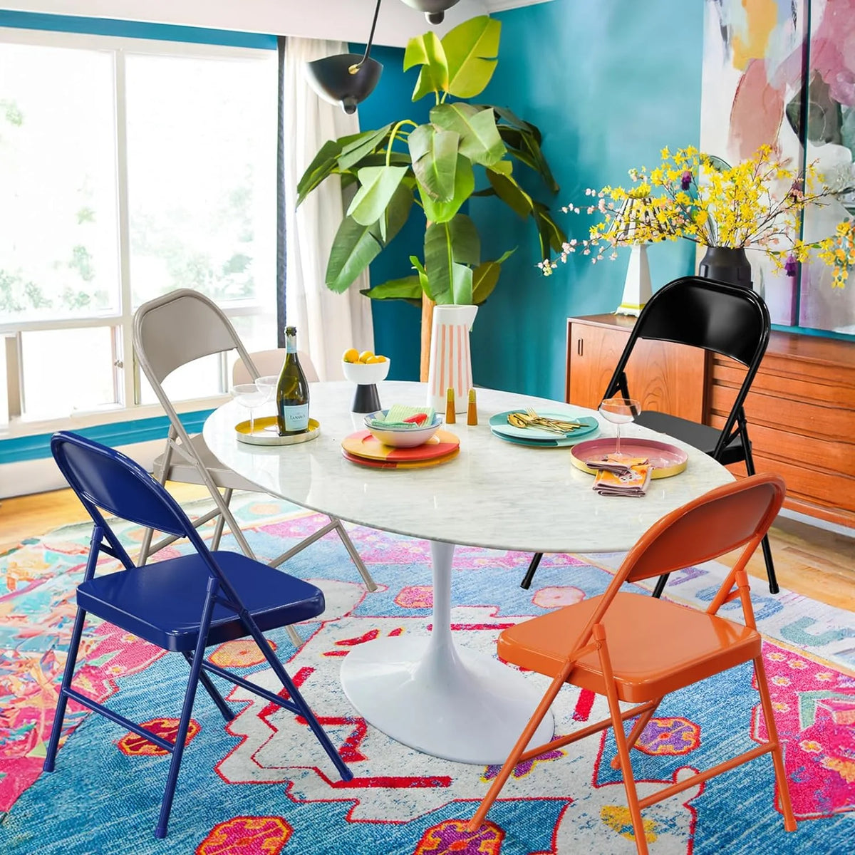 VINGLI Folding Chairs All Steel Metal Frame, Capacity 350 lbs, Durable Portable and Versatile for Indoor Outdoor Use, Black, Set of 8