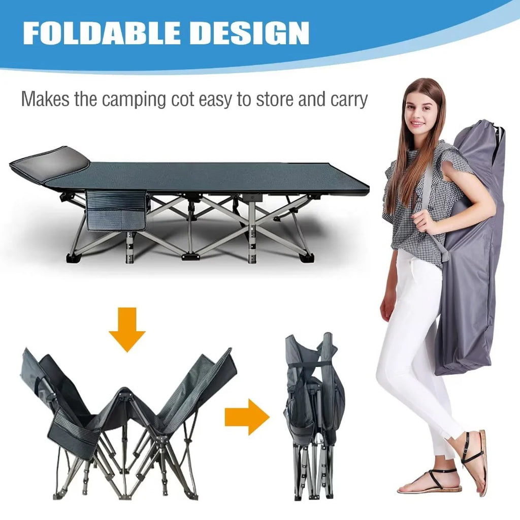 Docred Camping Cot Folding Camping Bed for Adults, Heavy Duty Collapsible Sleeping Bed, Travel Military Portable Cots Bed with Carry Bag & 2-Sided Mattress for Indoor & Outdoor Use