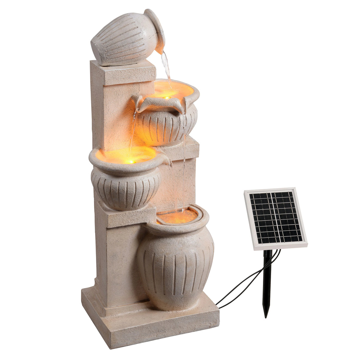 Teamson Home Outdoor Water Fountain with Lights 4-Tier Cascading Bowl Design with LED Light & Solar Pump, Solar-Powered Water Fountain Outdoor Garden, Yard, or Patio Dcor, Navy Blue