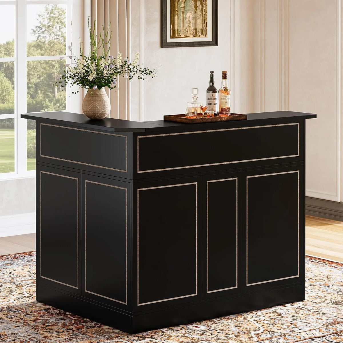 Tribesigns Bar Cabinet, L-Shaped Home Bar Table with Stemware Racks