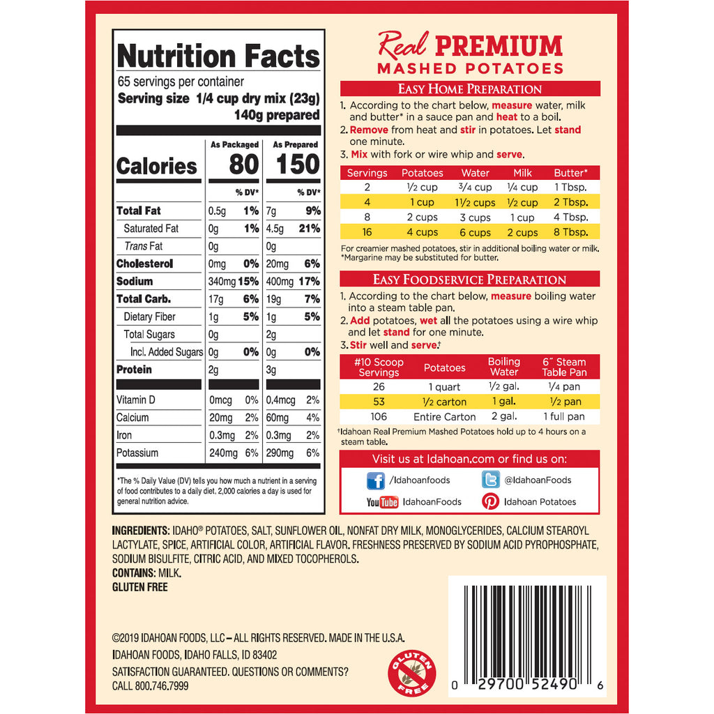 Idahoan, Real Premium Mashed Potatoes, 3.25 lbs