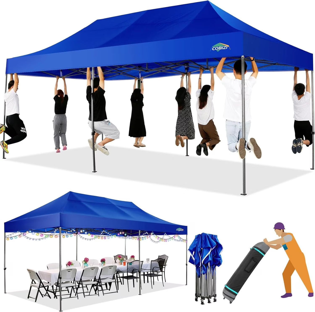COBIZI 10x15ft Pop up Canopy, Heavy Duty Party Canopy Waterproof Commercial for Outdoor,Black