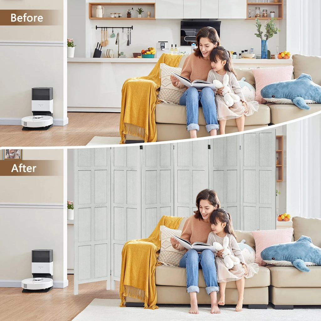 Aletheiawu 4 Panel Room Divider Wall and Folding Privacy Screens No Installation Required White