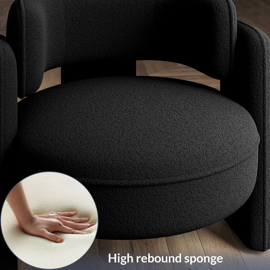 BELLEZE Sherpa Boucle Chair, Modern Barrel Accent Chair Comfy Round Upholstered Armchair Accent Side Chair for Living Room, Bedrooms, Corner - Quinton White