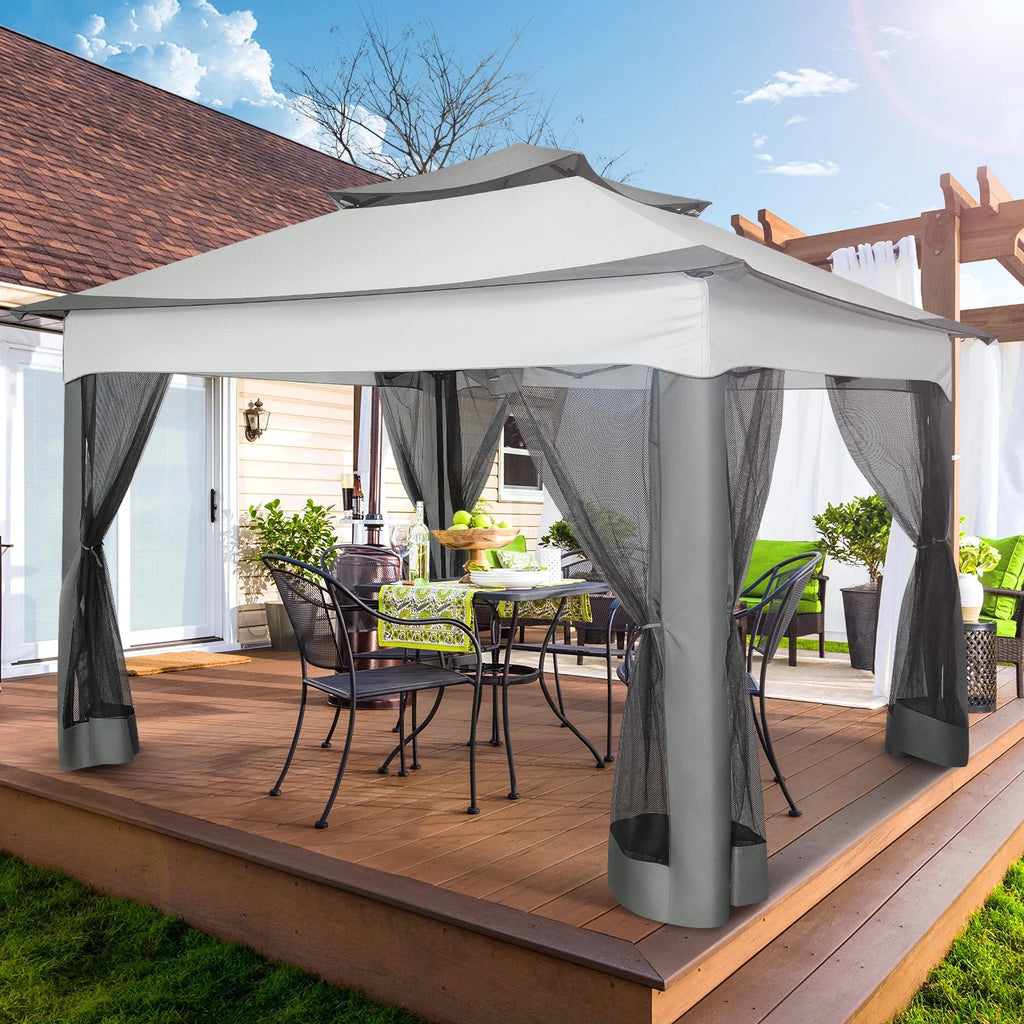 HOTEEL 11x11 Outdoor Waterproof Gazebo, Pop up Canopy Gazebo with Mosquito Netting & UV Protection for Parties, Camping, Weddings, and Backyard Events, Gray