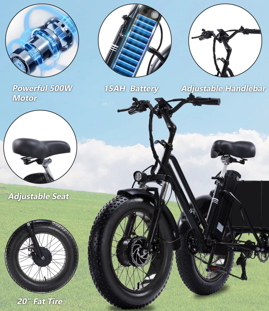YEBEI Electric Tricycle for Adults Folding E-Trike Motorized Tricycle Electric 3 Wheels Trike Powerful 500W Motor Electric Tricycle 48V15AH Lithium Battery Max 20MPH 20*4.0 Fat Tire Orange