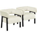 Yaheetech Upholstered Barrel Accent Chairs with Solid Wood Legs, Set of 2, Beige