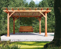 AECOJOY Outdoor Pergola with Porch Swing 12’x10’Outdoor Wood Deck Garden Patio Gazebo with Comfort Hanging Bench Swing