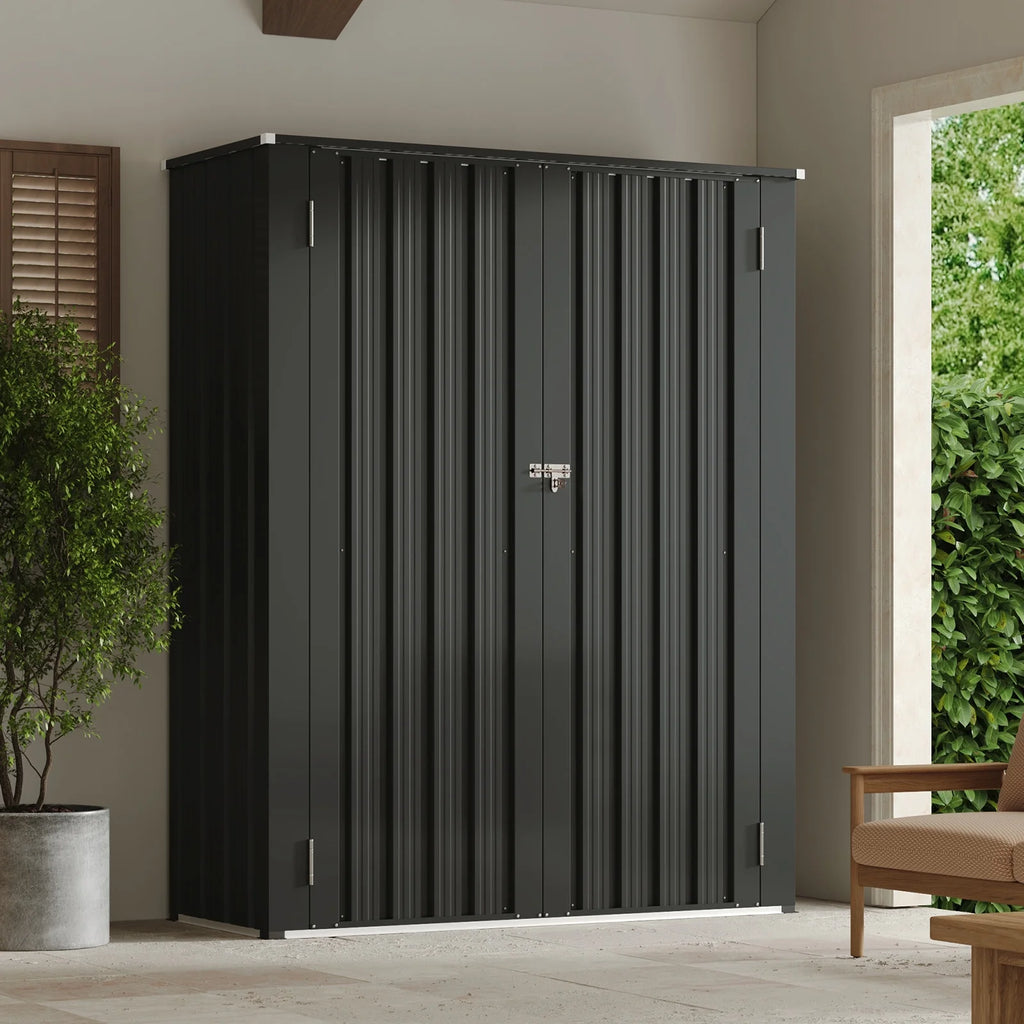 Aoxun 4.5x1.5 ft. Black Metal Storage Shed with 2 Shelves, Outdoor Waterproof Cabinet