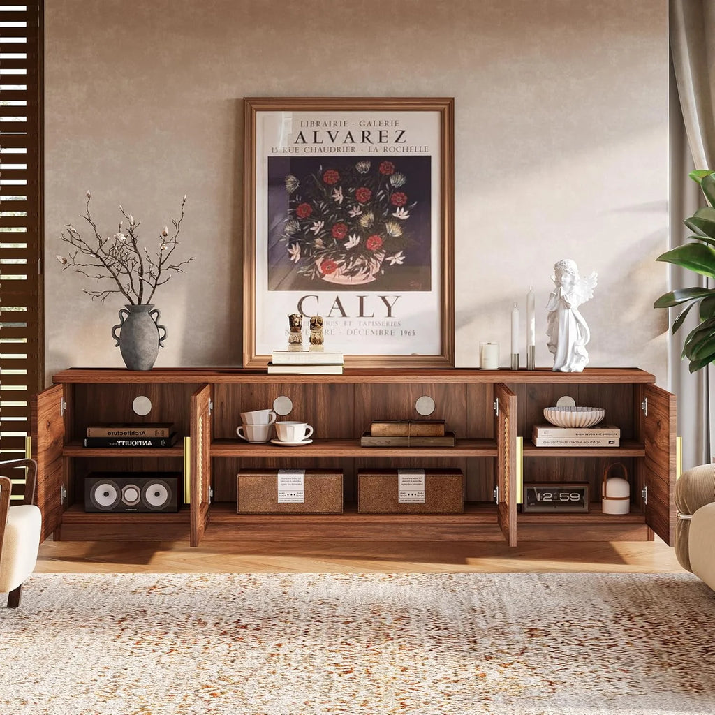 Tribesigns 70.9" TV Stand for Living Room, Mid Century Modern Entertainment Center with 6-Tier Storage Shelf