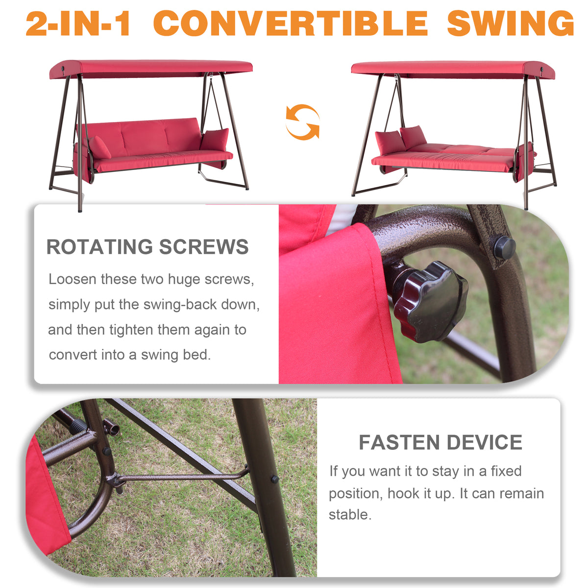 CHINNLUU Oversized 4 Person Porch Swing with Stand 800 LBS Capacity Adjustable Canopy Backrest Includes Cushions Pillows Patio 2 in 1 Swing Bed for Backyard Garden Poolside, Champagne