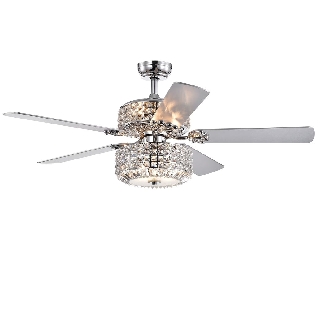Walter Dual Lamp Chrome 52-inch Lighted Ceiling Fan w Crystal Shades (includes Remote and Light Kit)