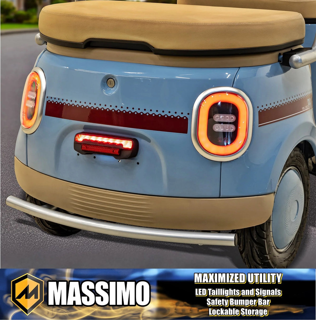 Massimo MGC E-Trike 3-Wheel Electric Cart 17 MPH, 2-Seater Adult Scooter Blue