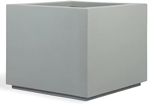 PolyStone Monterray Modern Outdoor/Indoor Square Planter, 23" L x 23" W x 19" H, Lightweight, Heavy Duty, Weather Resistant, Polymer Finish, Commercial Grade and Residential (Concrete Gray)