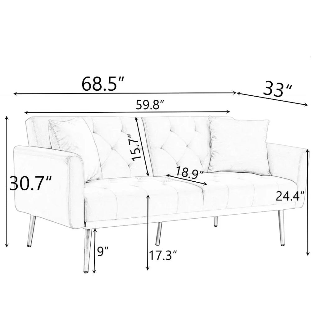 Morden Fort Pink Futon Couch Bed Upholstered Adjustable Convertible Sofa Velvet