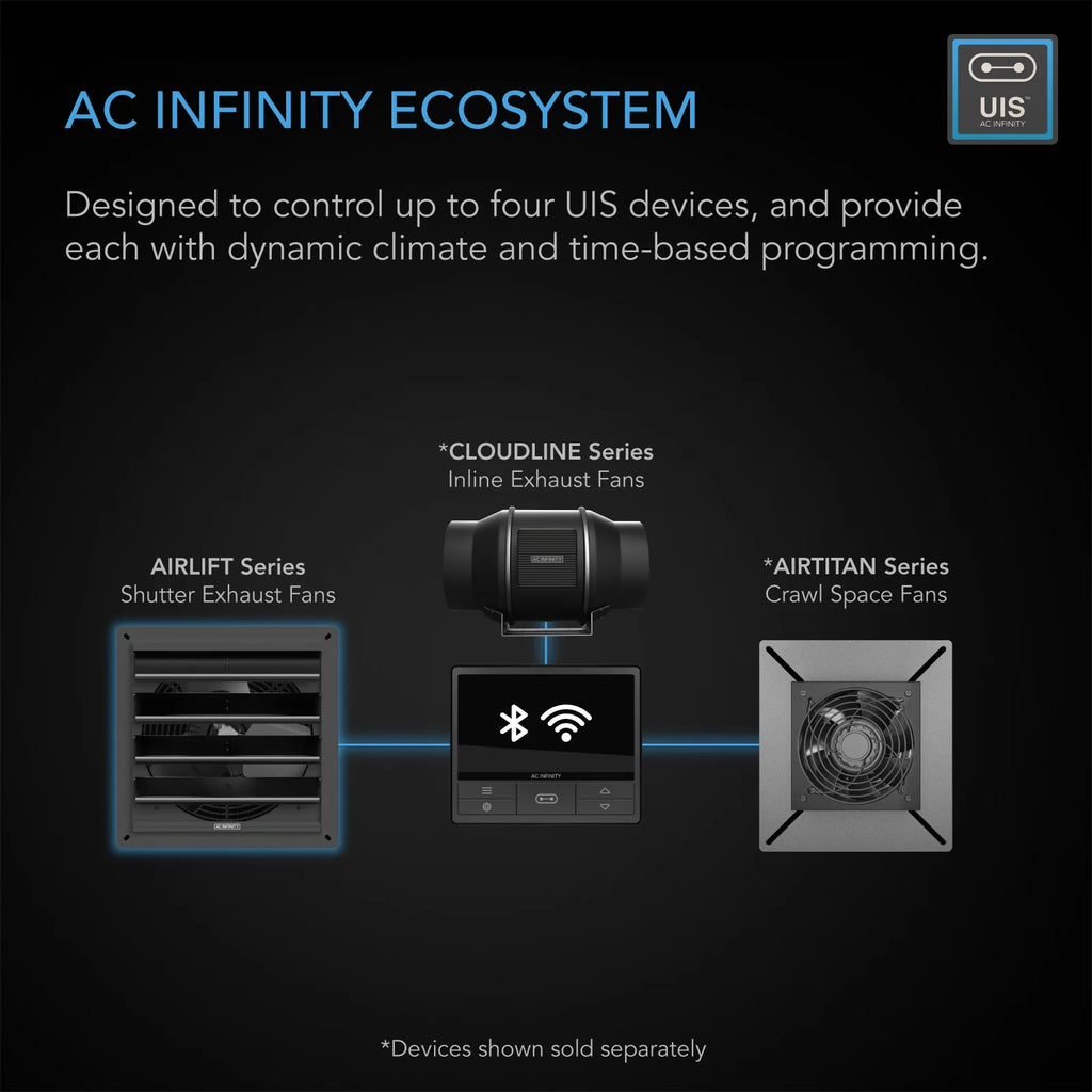 AC Infinity AIRLIFT T10, Shutter Exhaust Fan 10" with WiFi App-Compatible Temperature Humidity Controller Wall Mount Ventilation and Cooling for Sheds, Attics, Workshops