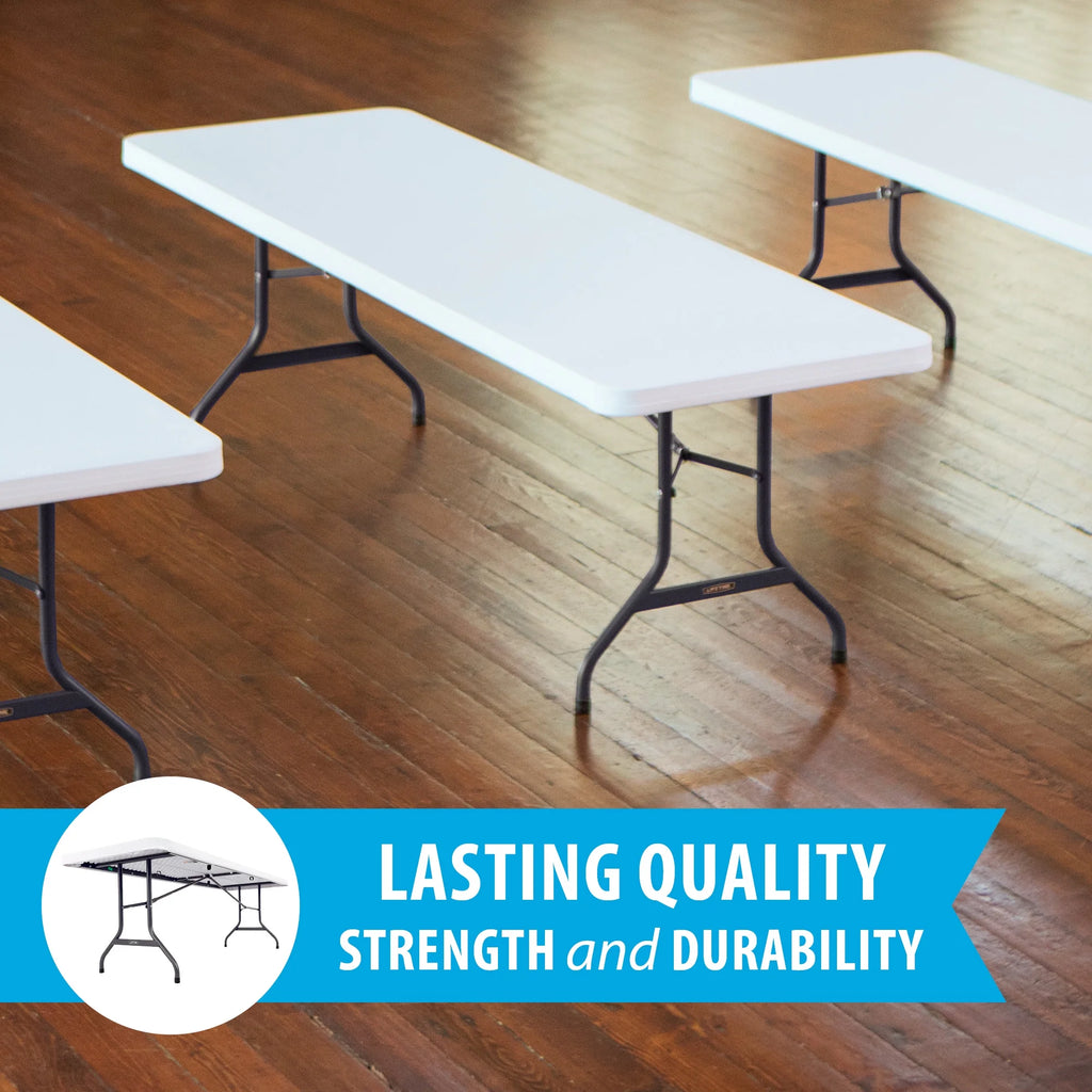 Lifetime Combo Set of (4) 8-Foot Rectangle Folding Tables & (32) Chairs, Indoor/Outdoor Use, White (80147)
