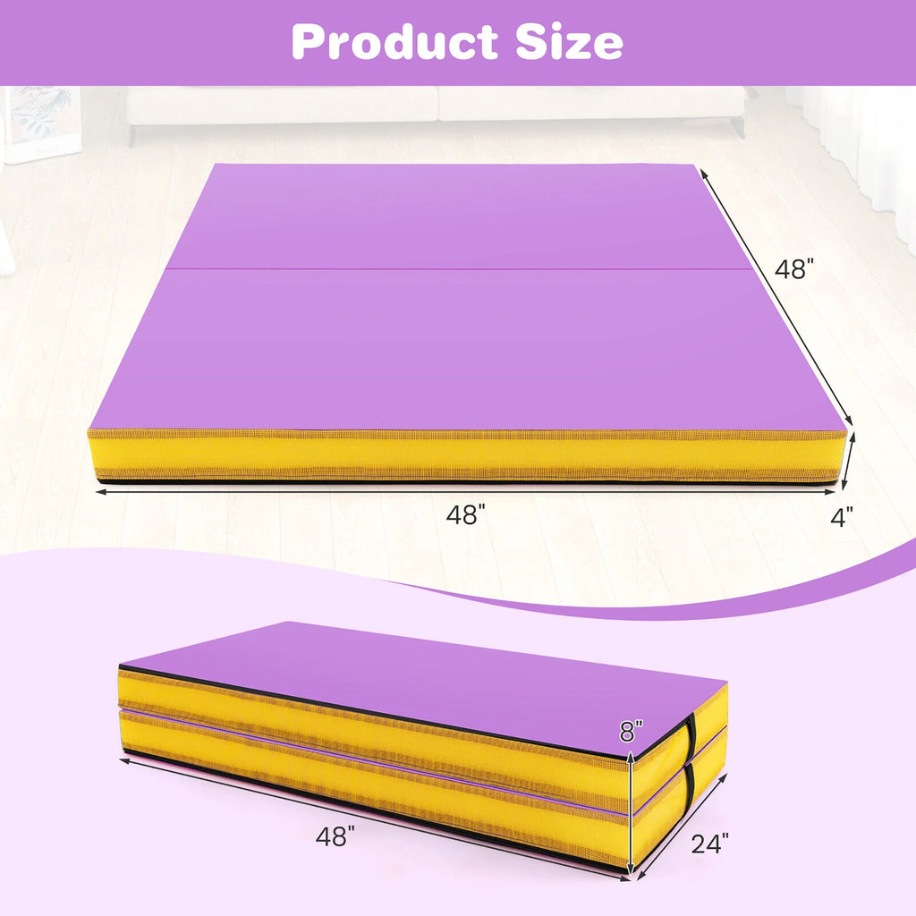 Gymax 4'x4'x4'' Bi-Folding Gymnastic Tumbling Mat W/Handles Home Gym Yoga MMA Purple