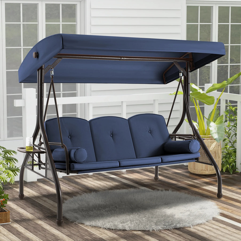 Homrest 3 Seat Outdoor Porch Swing with Adjustable Canopy, Cushions, and Cup Holder - Wine Red
