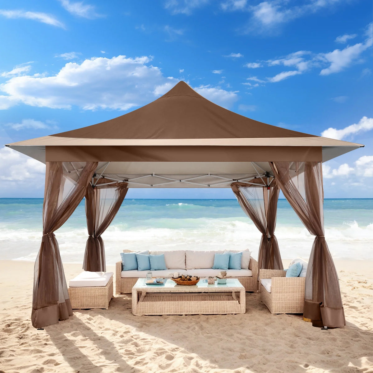 HOTEEL 12x12 Outdoor Pop-up Gazebo Canopy with Mosquito Netting 2-Tiered Vented Top 3 Adjustable Height for Backyard, Garden, Lawn,Light Grey