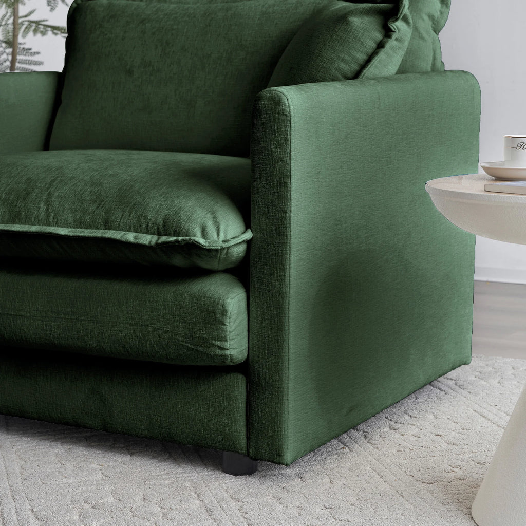 Comfy Deep Seat Sofa Chair, Upholstered Chenille Fabric Armchair with Toss Pillow for Living Room, Bedroom - Beige, Sturdy Wood Frame, 22+ Combination Options