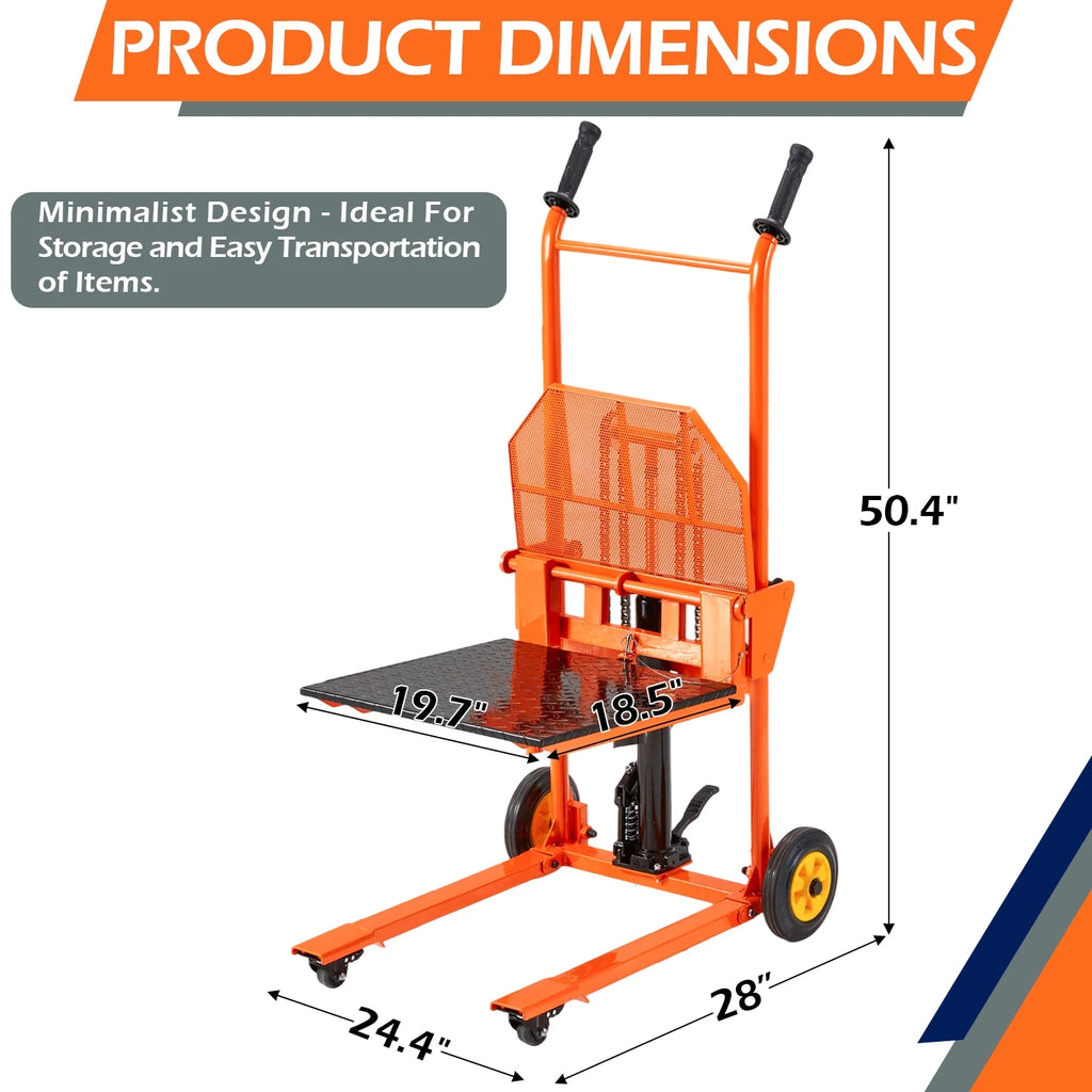 AECOJOY Hydraulic Material Lift Pallet Truck 500 Lbs,Lift Table Cart,32" Max Lift Height Pallet Truck Jack with Lockable Swivel Casters Ideal for Warehouse, Workshop and Garage Use