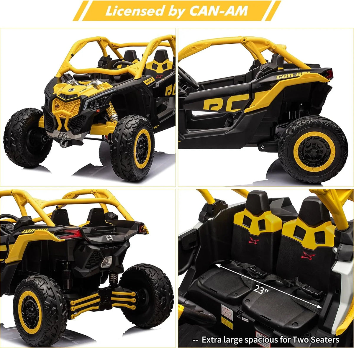 EastVita 2 Seats Ride on Ride on Car 200W Motors UTV,with Remote Control 23" Seats Width Electric Vehicle, EVA Wheels,Music,Head+Tail Light