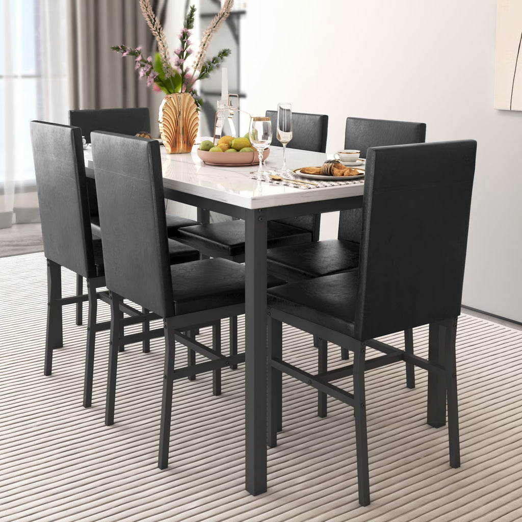 Dining Table with 6 High-back Upholstered Chairs, Modern Dinette Set, Dining Table and Chairs Set for 6 Persons, Small Home Kitchen Dining Table Set, Ideal for Apartment Breakfast Nook Bar, B1470