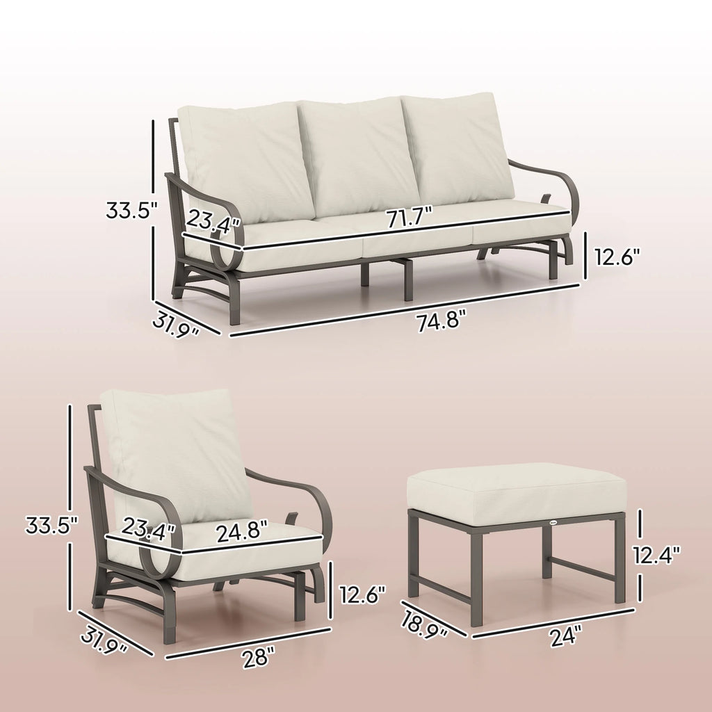 Outsunny 5 Piece Patio Furniture Set with 2 Rocking Chairs, 3-Seat Sofa, and 2 Ottomans for Garden, Lawn, Deck, Backyard, Beige