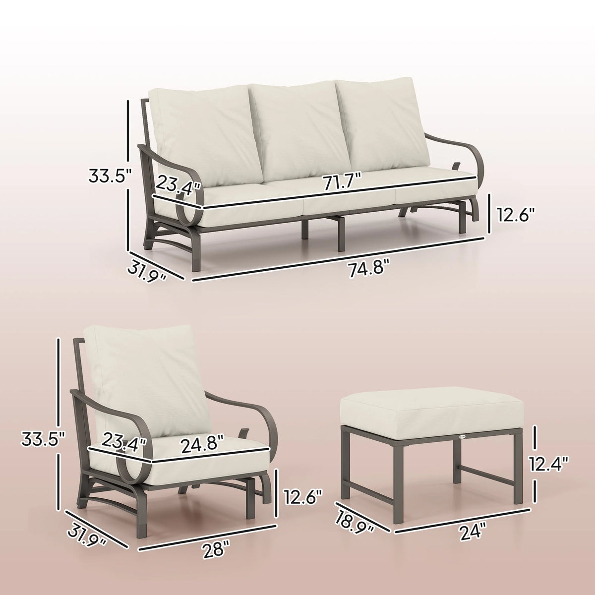 Outsunny 5 Piece Patio Furniture Set with 2 Rocking Chairs, 3-Seat Sofa, and 2 Ottomans for Garden, Lawn, Deck, Backyard, Beige