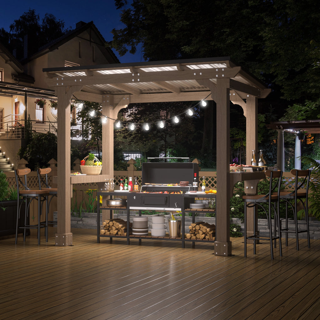 VEIKOUS 8' x 5' Outdoor Grill Gazebo w/Workstation Shelves, Multi-Use Gazebo for Lawn, Garden