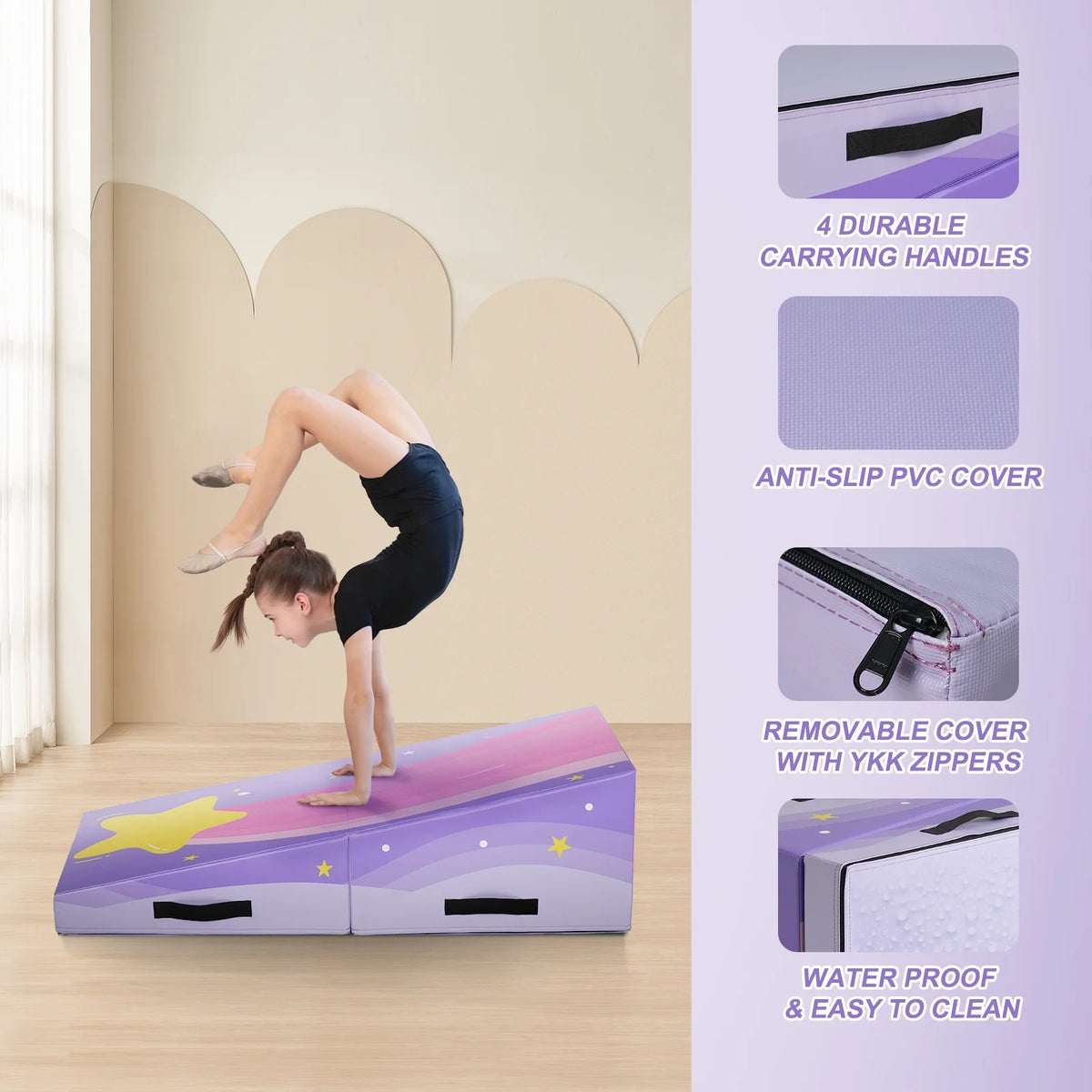 Kangaroo Hoppers Incline Gymnastics Mat, 48 x24 x14 Folding Wedge for Kids Tumbling, Skill Training, Multiple Colors Cheese Mat for Gymnastics, Home Gym Exercise