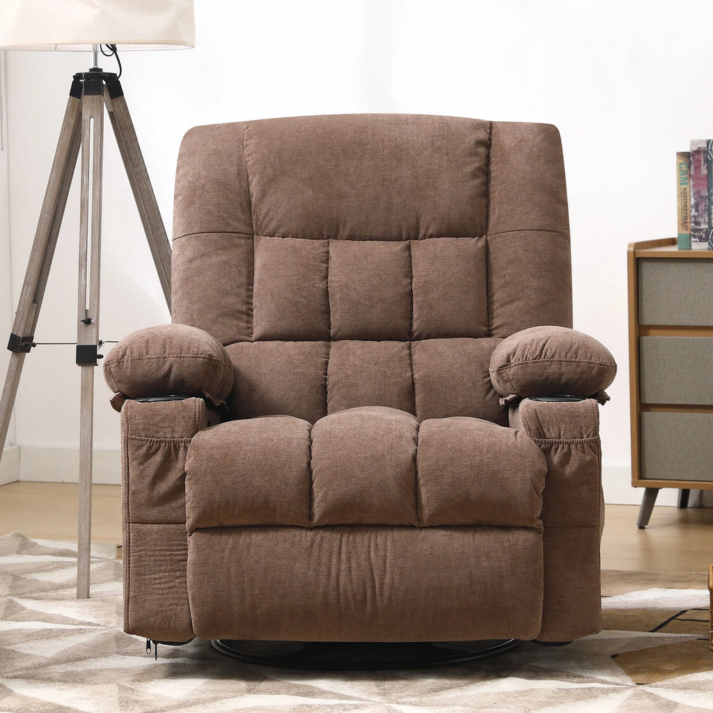 JONPONY Manual Recliner Chair with Heat Therapy and Massage Function, Heavy Duty Reclining Mechanism Massage Chair, Elderly Single Rocker Sofa with Cup Holders for Bedroom Home Theater,Blue