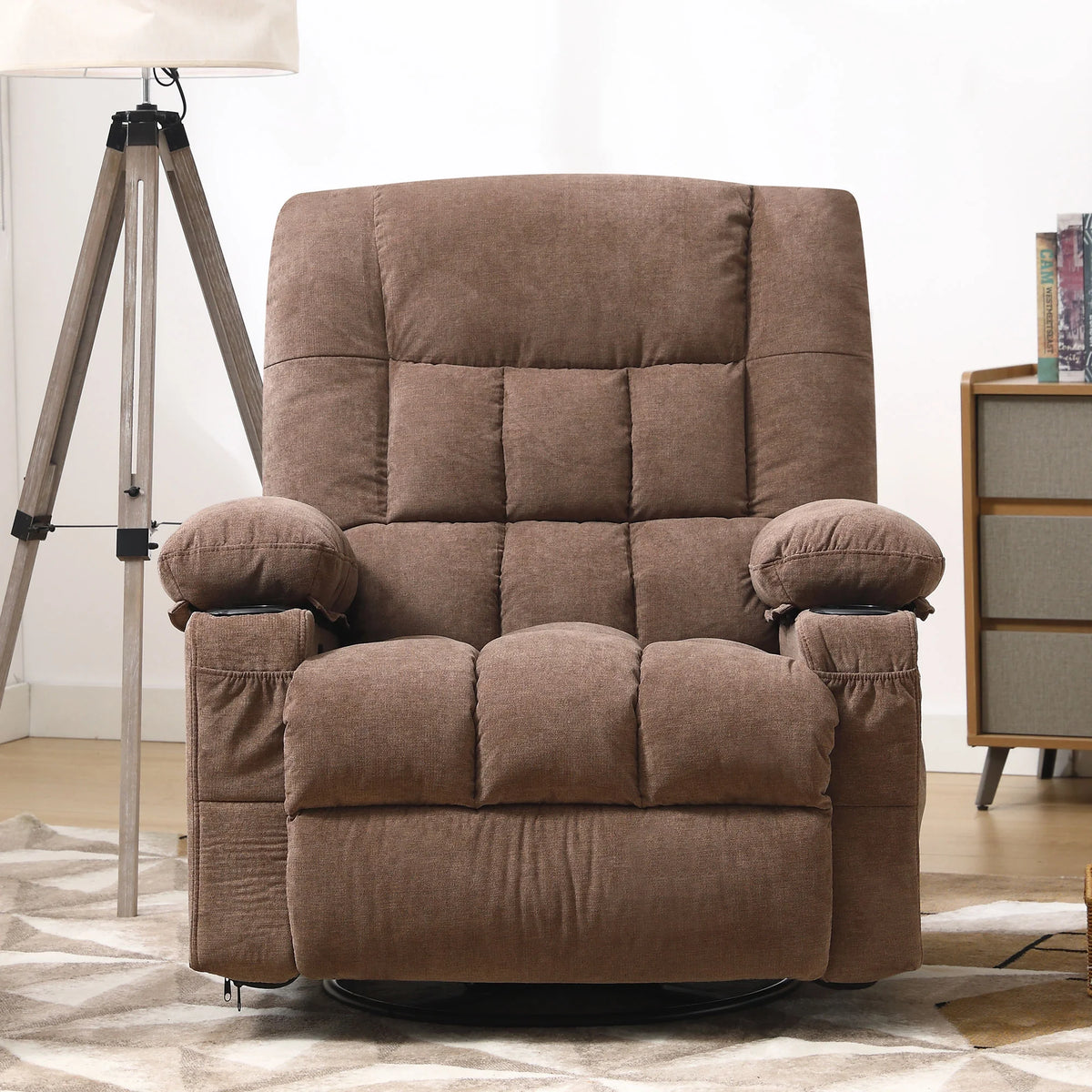 JONPONY Manual Recliner Chair with Heat Therapy and Massage Function, Heavy Duty Reclining Mechanism Massage Chair, Elderly Single Rocker Sofa with Cup Holders for Bedroom Home Theater,Blue