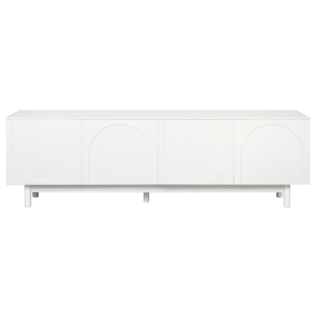 71" Graceful TV Stand with Arch Cabinets Minimalist Media Console for 78" TVs, White Entertainment Center with Solid Wood Legs & Adjustable Shelves