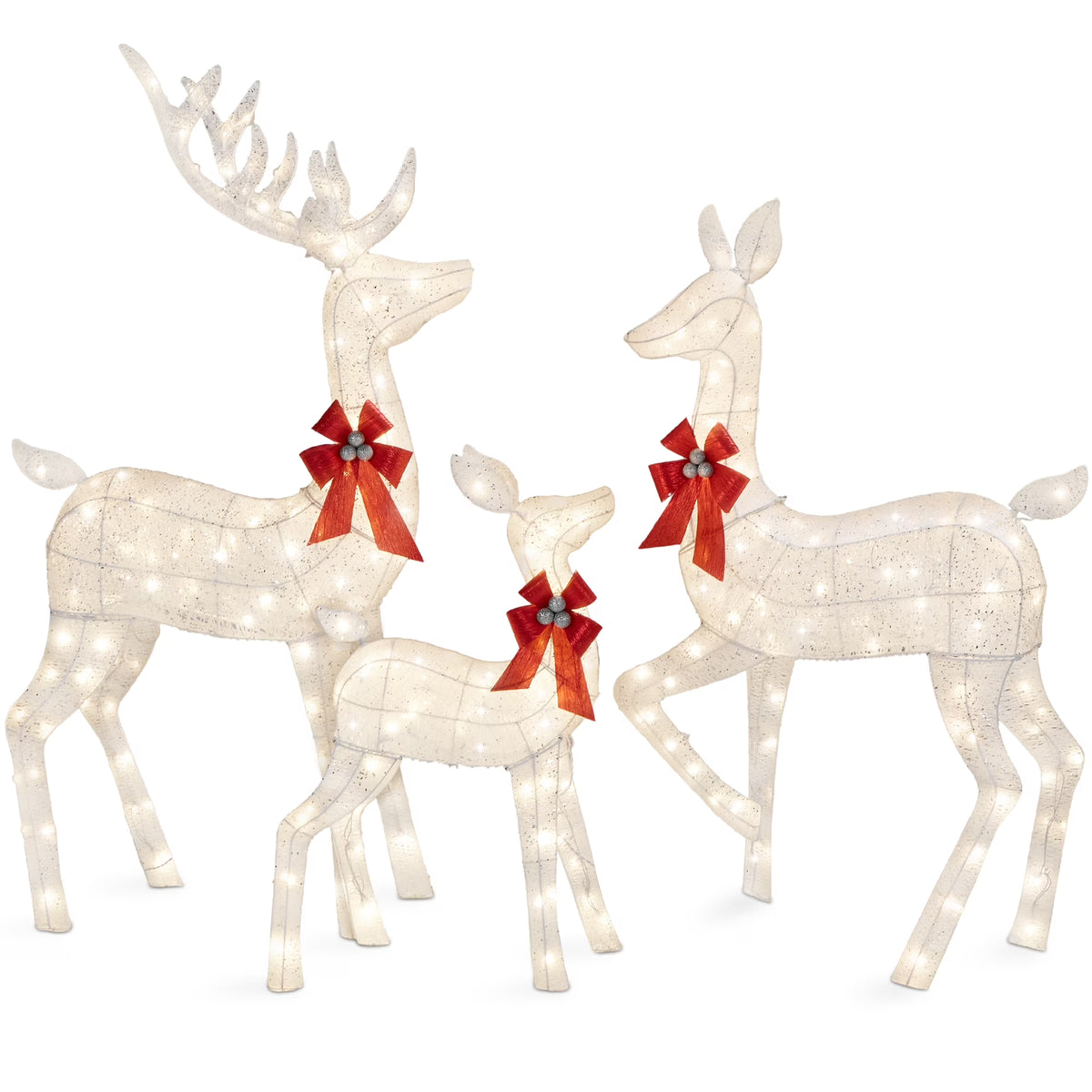 Best Choice Products 6.5ft 3-Piece Lighted Christmas Deer Set Outdoor Yard Decoration w/ 385 LED Lights, Stakes - Gold