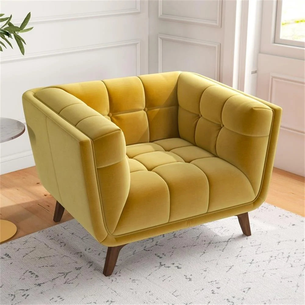Allen Mid-Century Modern Velvet Upholstered Armchair in Blue