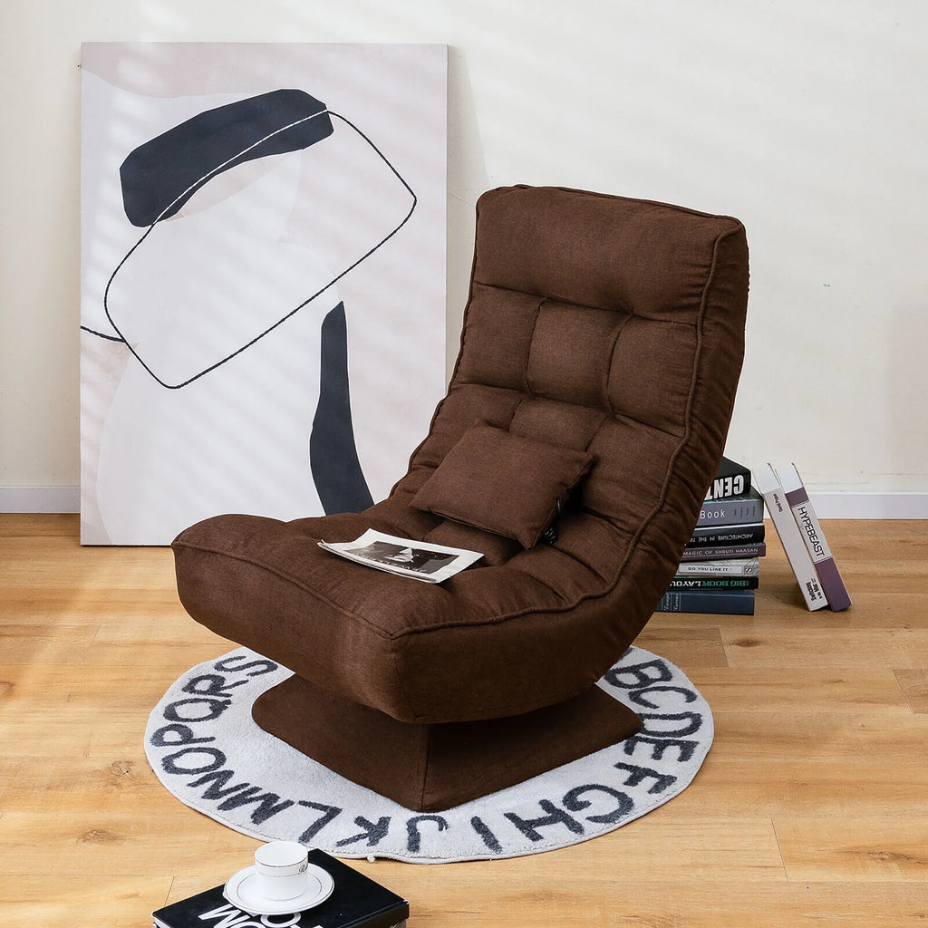 Costway 360 Swivel Floor Chair 5-Level Adjustable Lazy Chair w/ Massage Pillow Black