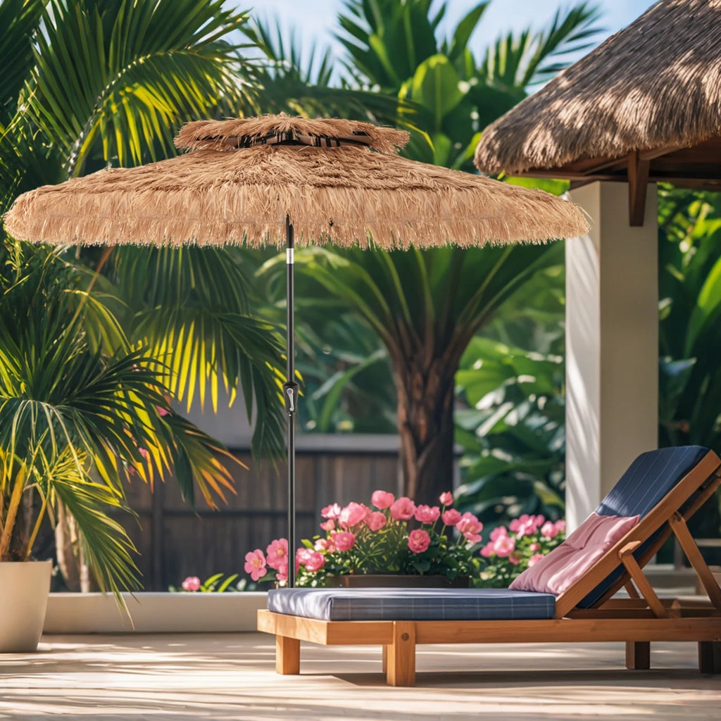 Gymax 8.8 FT Hawaiian Style Umbrella Thatched Tiki Umbrella w/8 Ribs Sun-proof Fabric