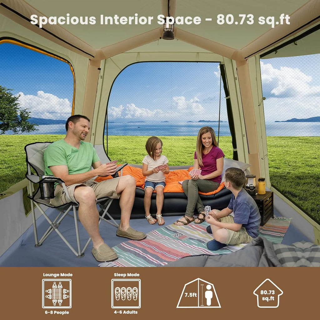 Inflatable Tents for Camping, Blow Up Tent with Canopy, Easy Setup Inflatable Camping Tent with Stove Jack, Waterproof Oxford Air Glamping Tents for Camping Adult 8-10 Person