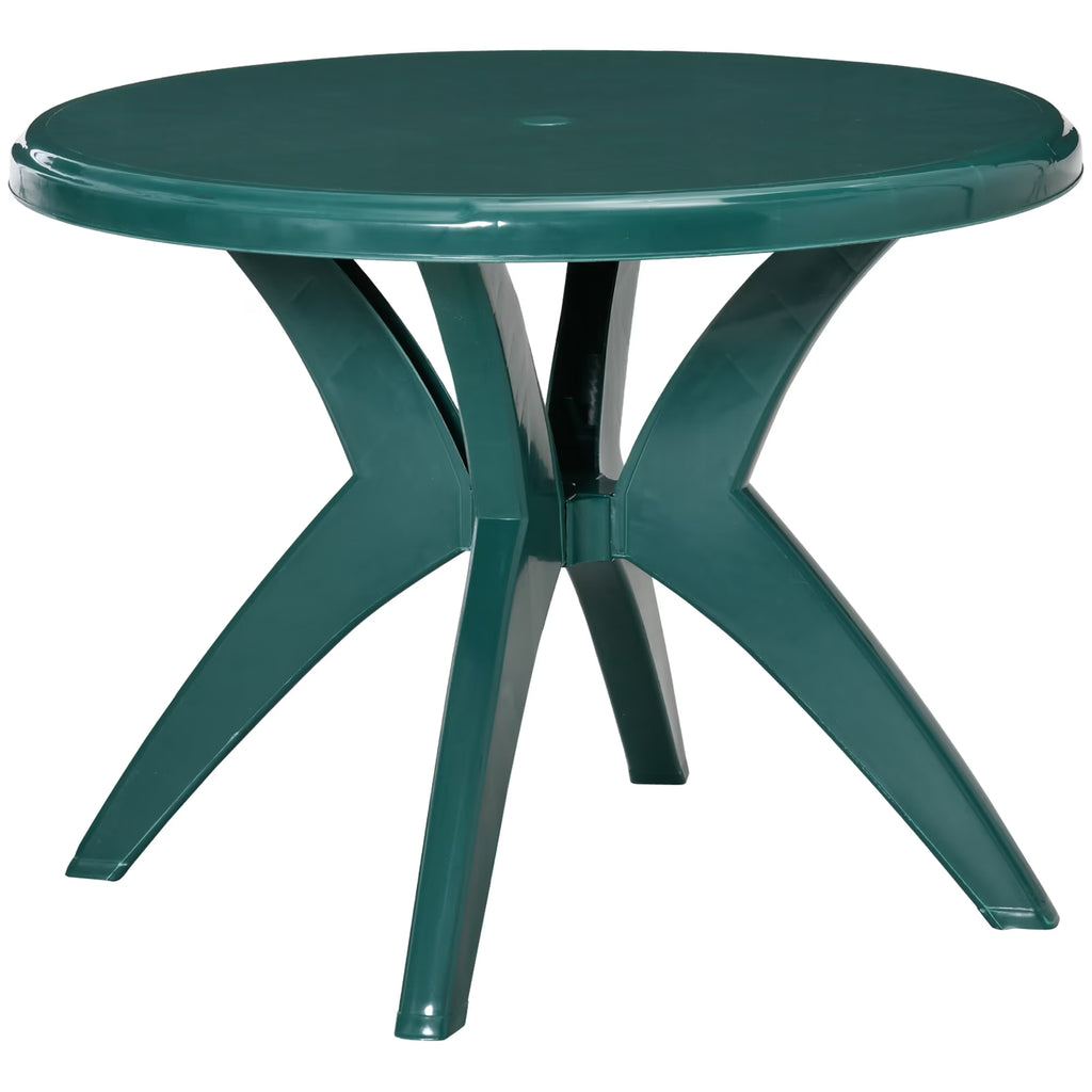 SKTPI Outdoor Plastic Dining Table w/ Umbrella Hole, Outdoor End Table, Patio Coffee Bistro Table for Indoor, Garden, Porch, Balcony, White