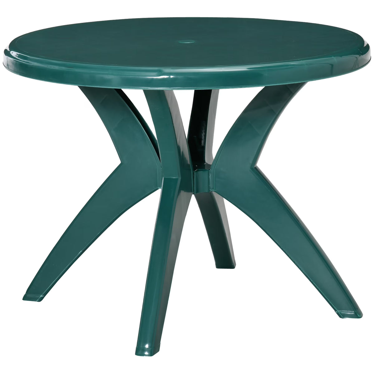 SKTPI Outdoor Plastic Dining Table w/ Umbrella Hole, Outdoor End Table, Patio Coffee Bistro Table for Indoor, Garden, Porch, Balcony, White