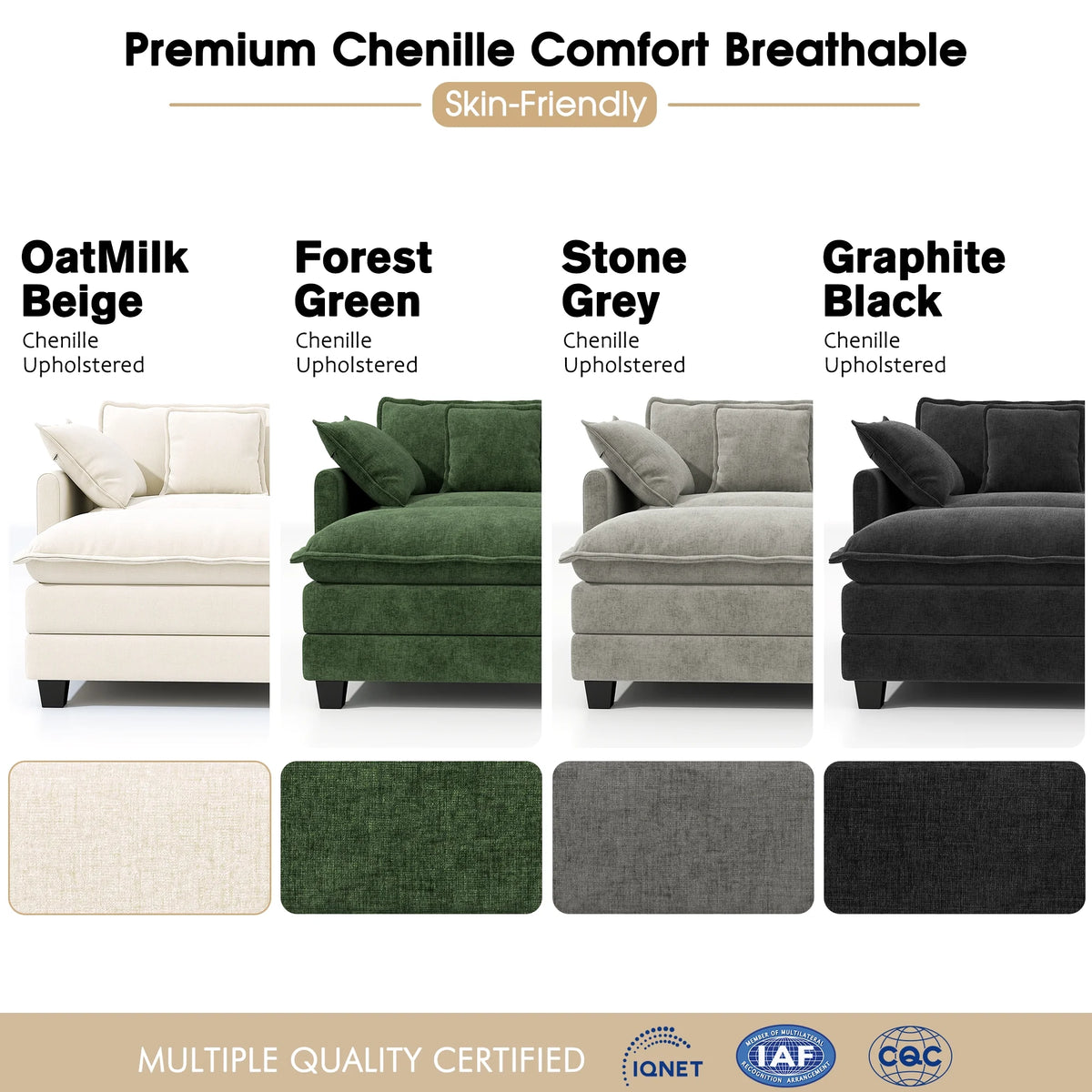 BedLuxury 111.5'' Modular Sectional Sofa with Movable Ottomans, U Shaped Cloud Couch for Living Room, 3-Seat, Beige