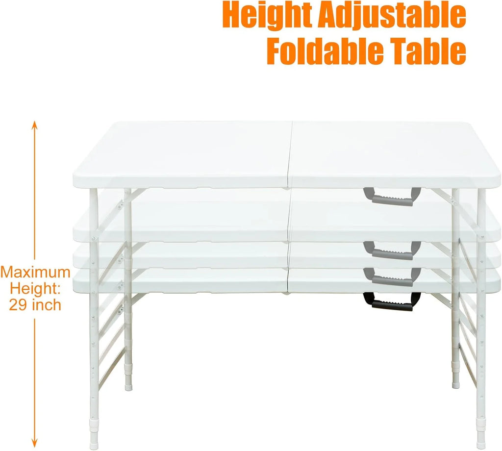 Folding Table with Carry Handle, Portable Fold-in-Half Plastic Table, Rectangle Foldable Table for Indoor