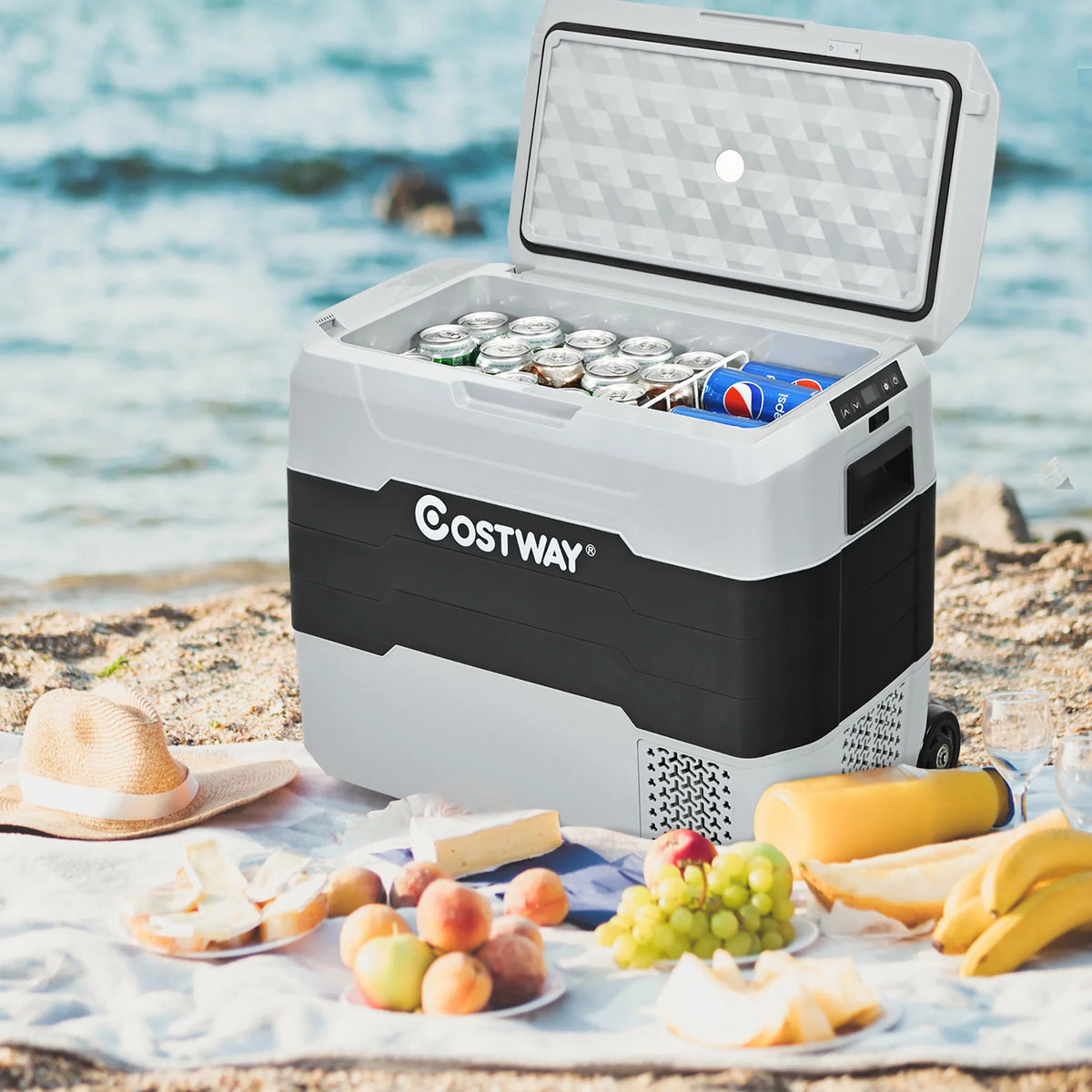 Costway 42 QT Portable Car Refrigerator Dual-Zone Car Cooler White