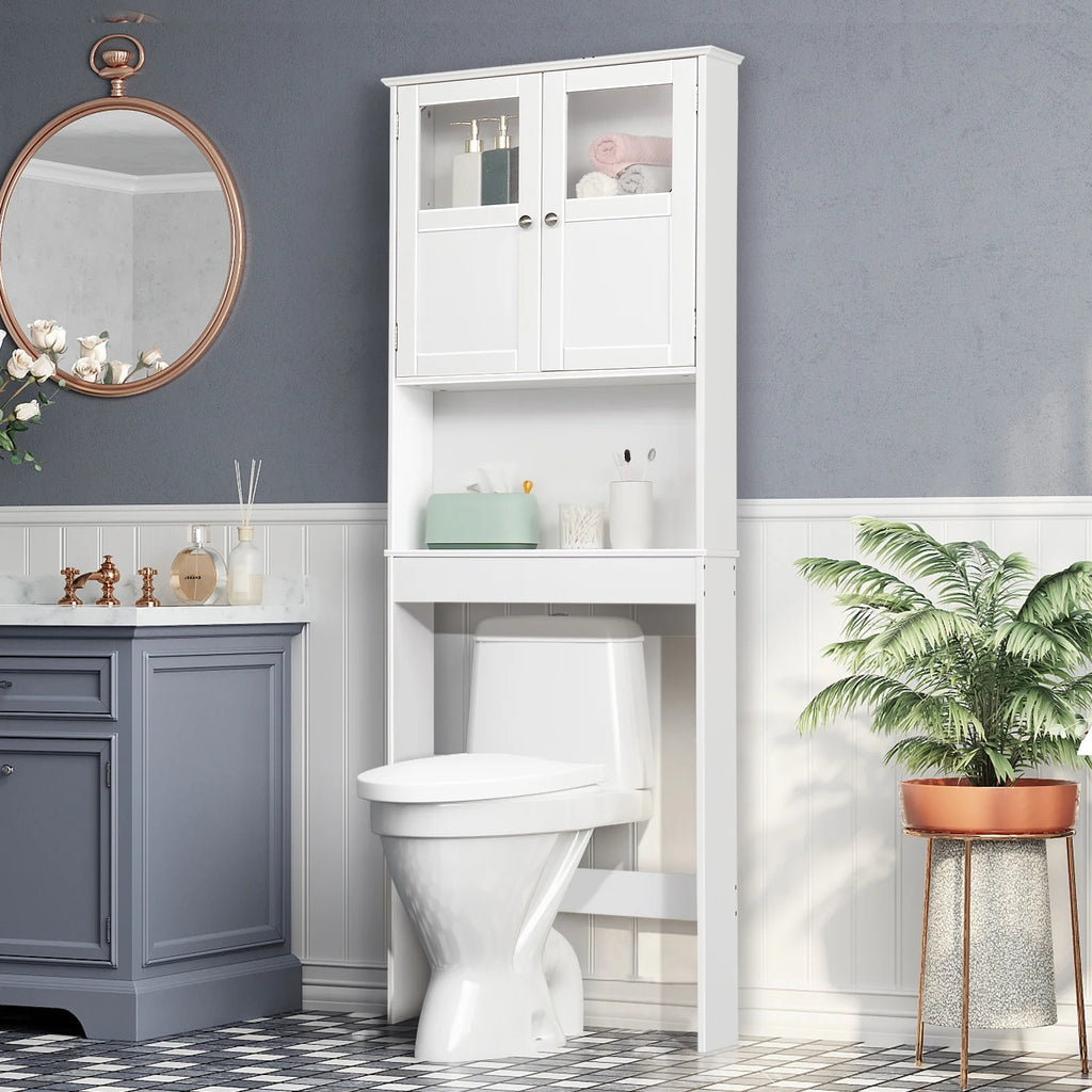 Ktaxon Over the Toilet Bathroom Storage Cabinet with 2 Doors & 3 Storage Shelves Space Saver, White